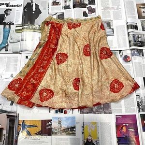 NWT vintage red, orange, & blue multicolored reversible floral flowy midi skirt